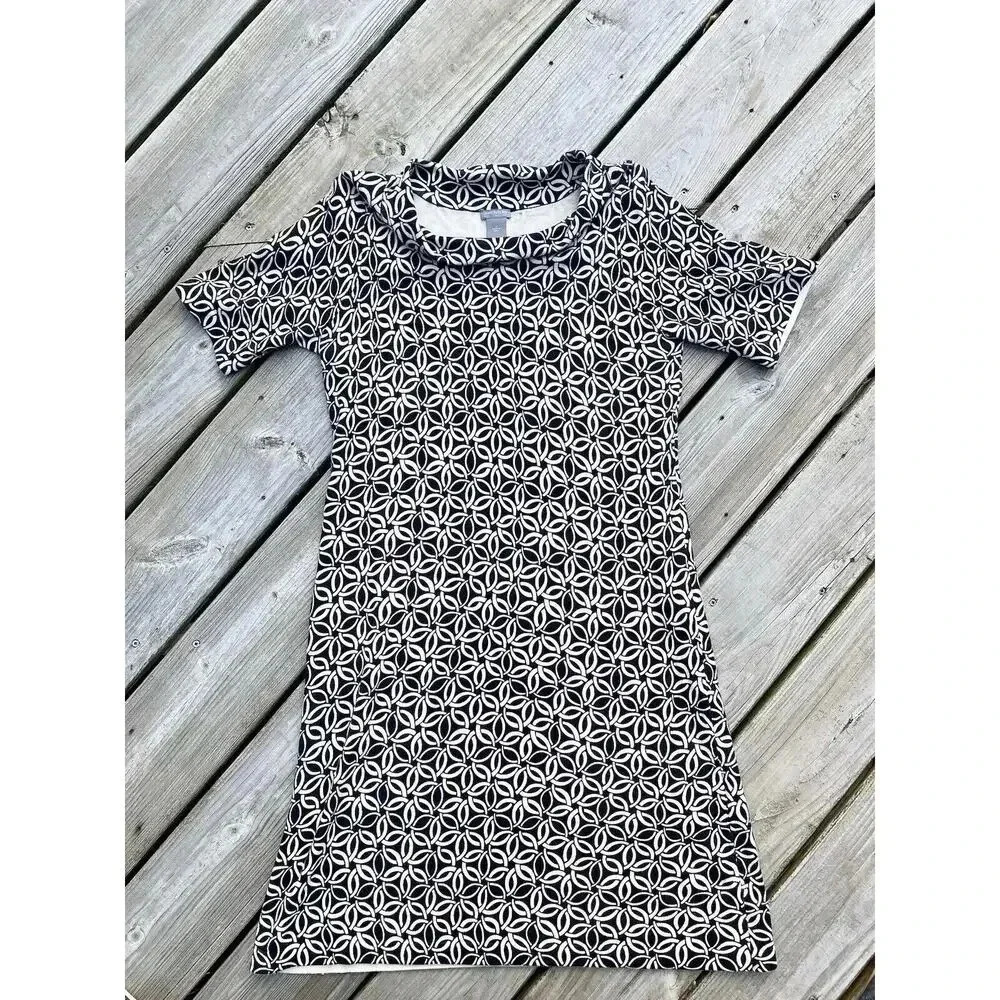 Ann Taylor Womens Mock Neck Dress Large Black White Sweater Dress Flower EUC